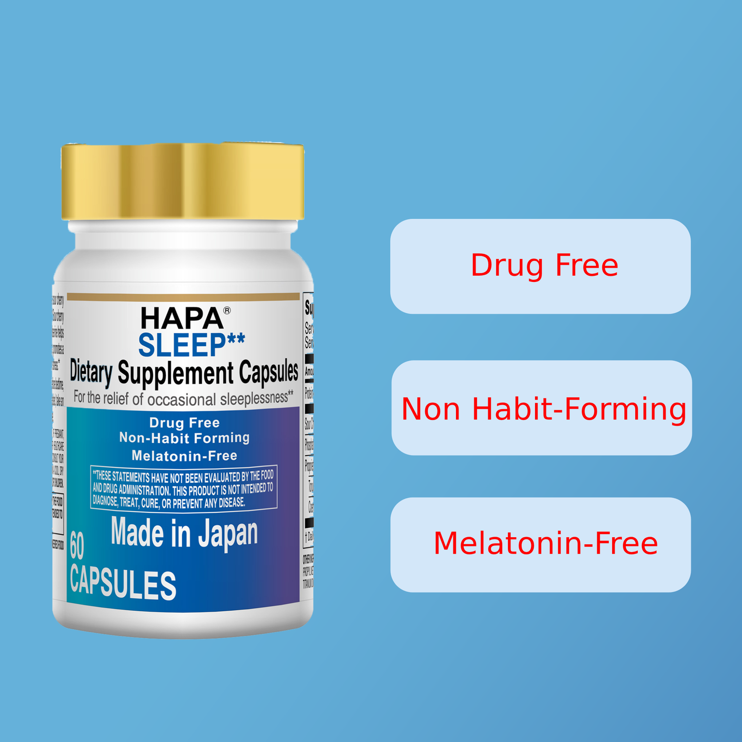 HAPA-Japan Melatonin Free Sleep Aid Supplement,Phosphatidylserine, Coenzyme Q10, Adults,60 Capsules, 30-Day Supply